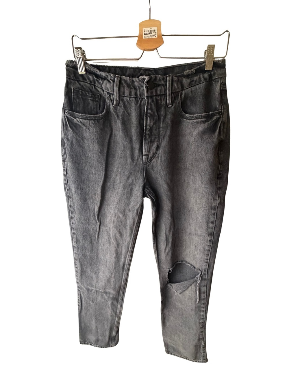 Good American Good 90s Straight Leg Jeans in Washed Black with Knee Rip 6/28 - Picture 4 of 5